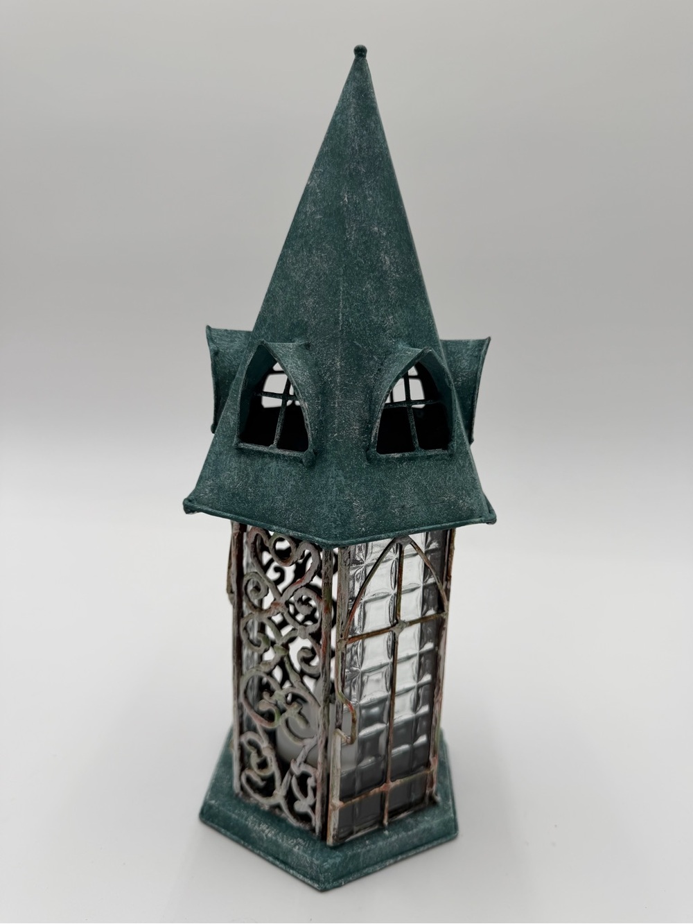 BRISTOL GLASS AND METAL TEA LIGHT LANTERN